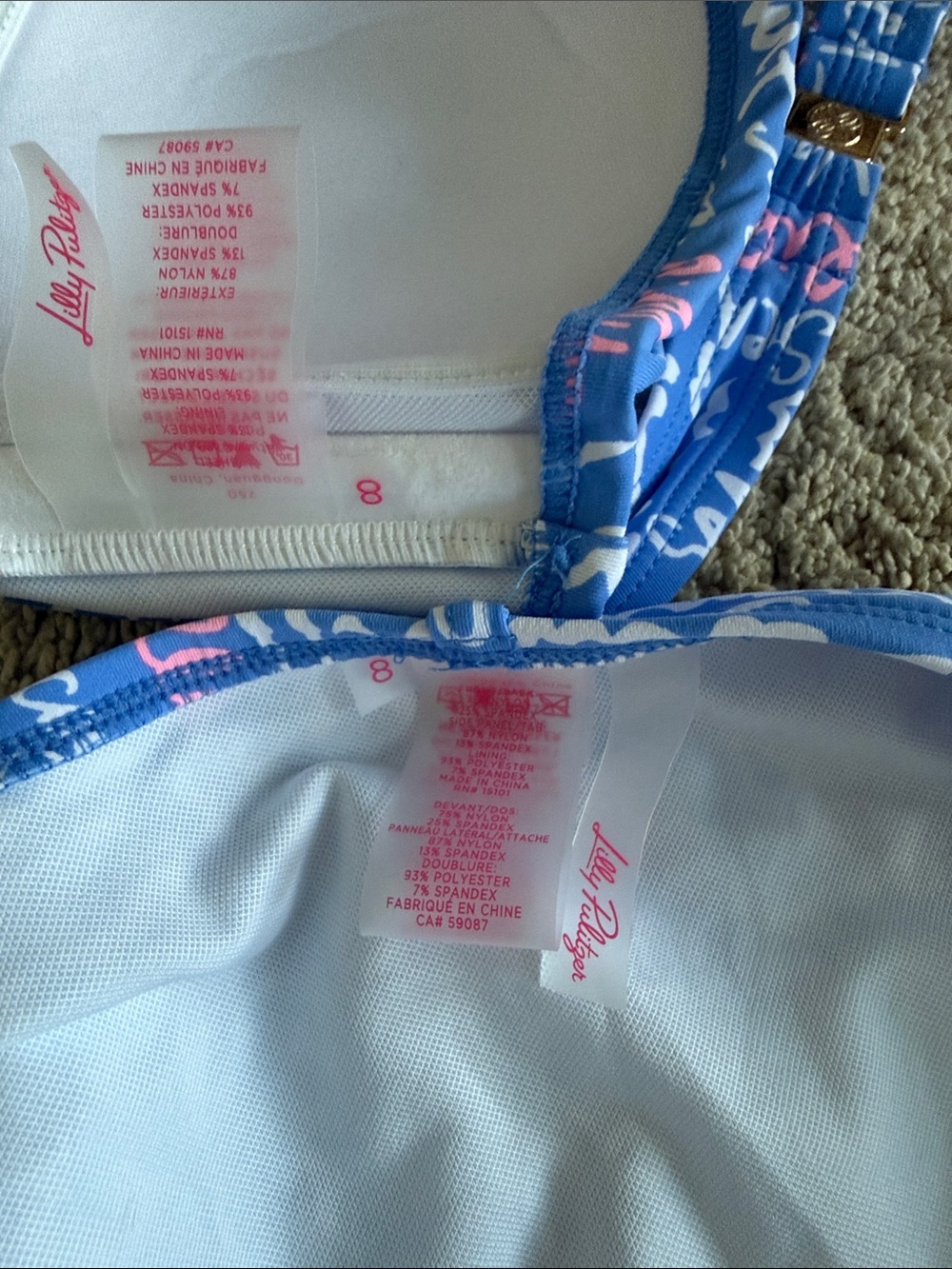 Lilly Pulitzer Blue Script Bandeau Bikini with Pink Accents - Picture 7 of 8